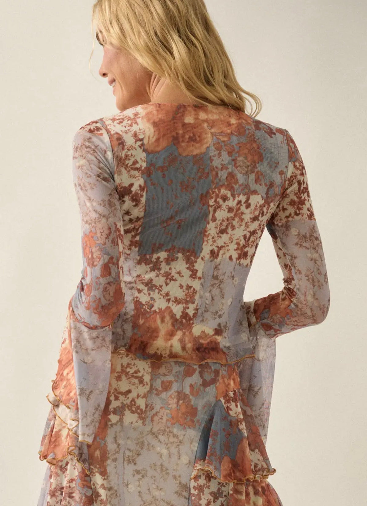 Boho Luxe Floral Mesh Bell-Sleeve Top & Skirt Set