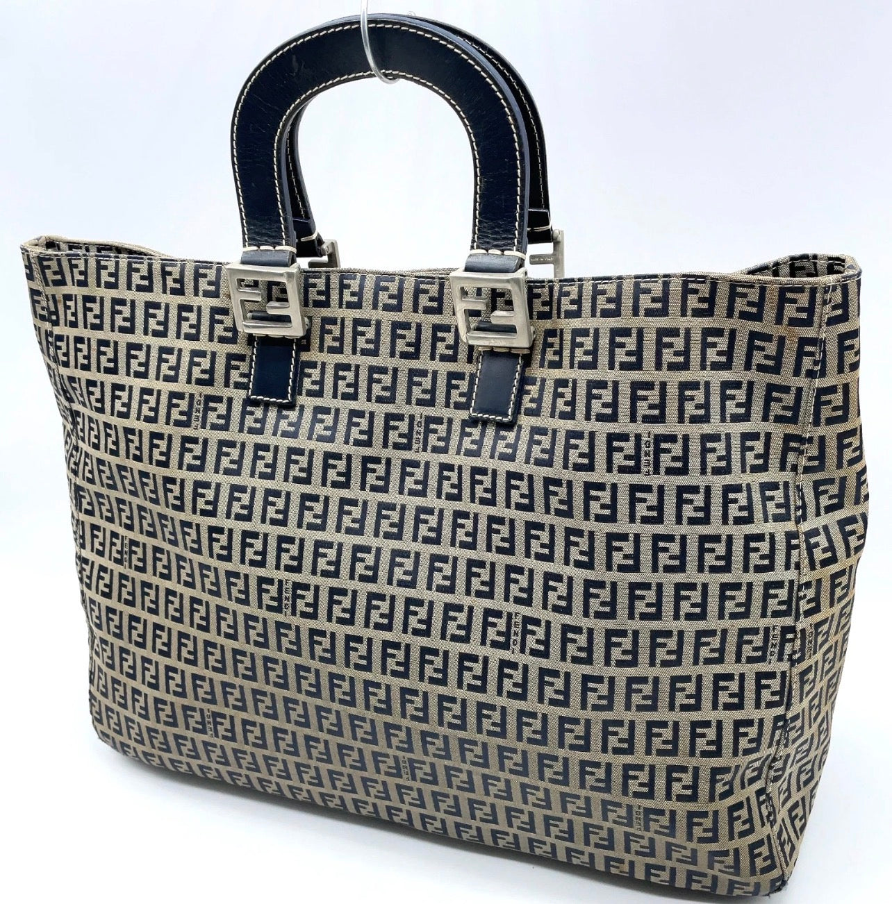 Fendi Zucca Pattern Canvas FF metal Navy Blue Tote Bag