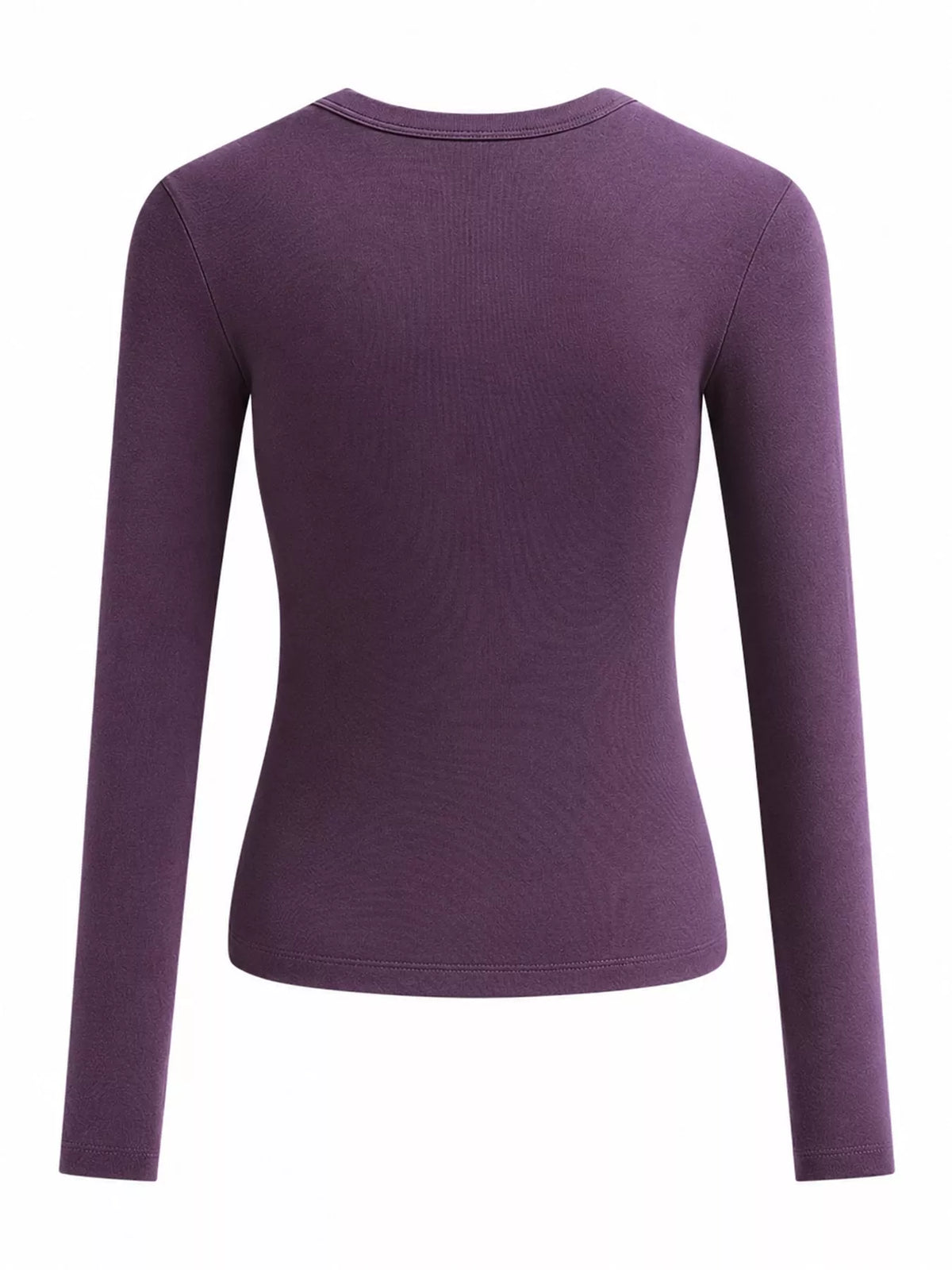 Purple slim-fit long sleeve crew neck T-shirt, back view, plus size