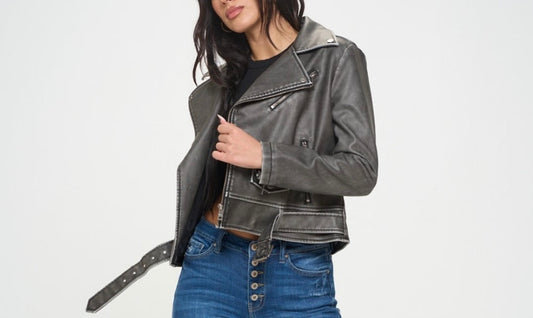 Coalition LA Zip Up Biker Jacket with Belt