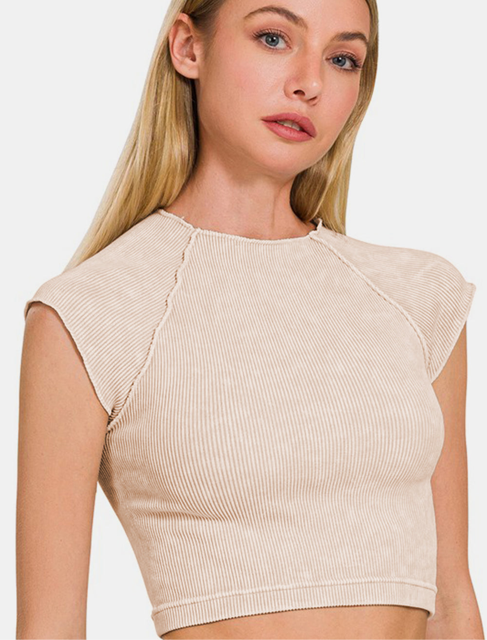 Zenana Ribbed Round Neck Cropped Top