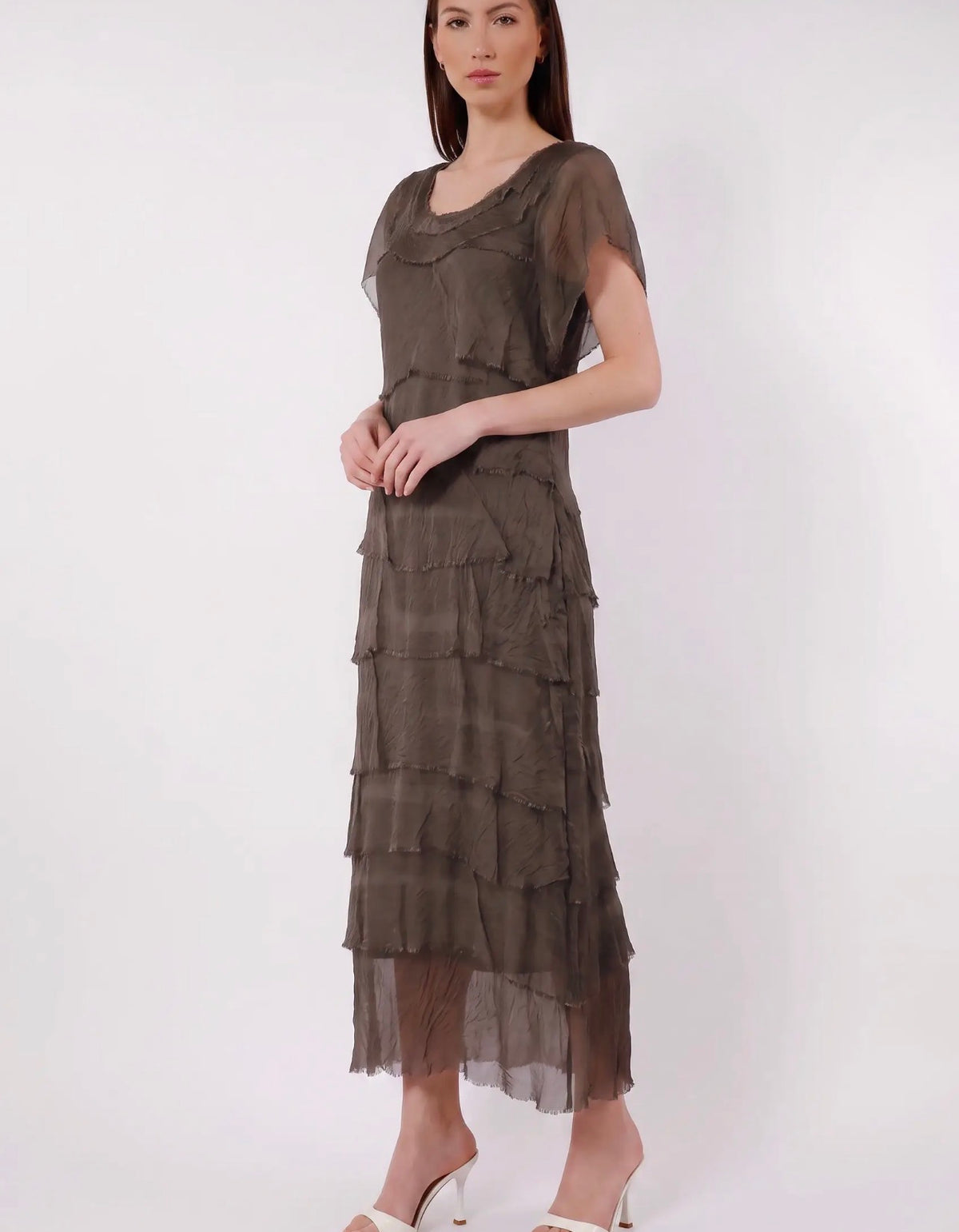 Italian Silk Miriam Short Sleeve Ruffle Dress