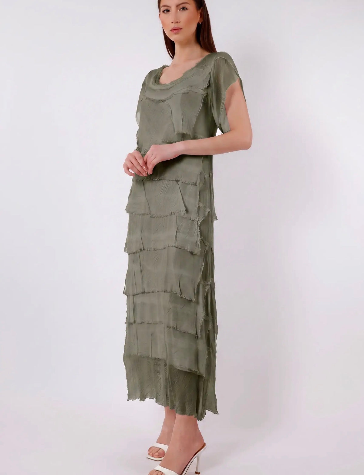 Italian Silk Miriam Short Sleeve Ruffle Dress