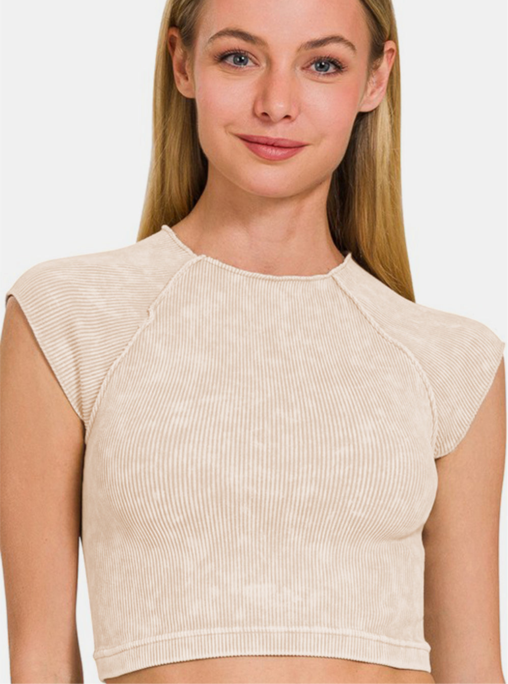 Zenana Ribbed Round Neck Cropped Top