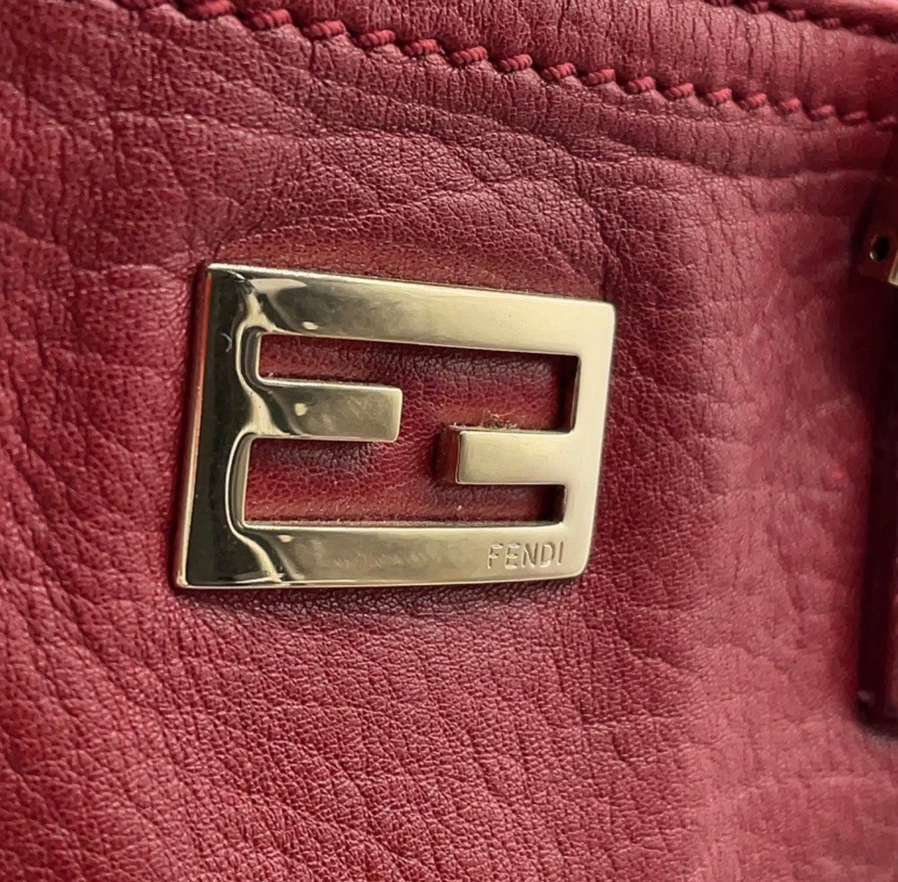Authentic Fendi FF Logo Soft Leather Red Handbag