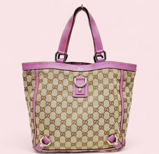 Pink Gucci Tote Bag w/ Brown Canvas