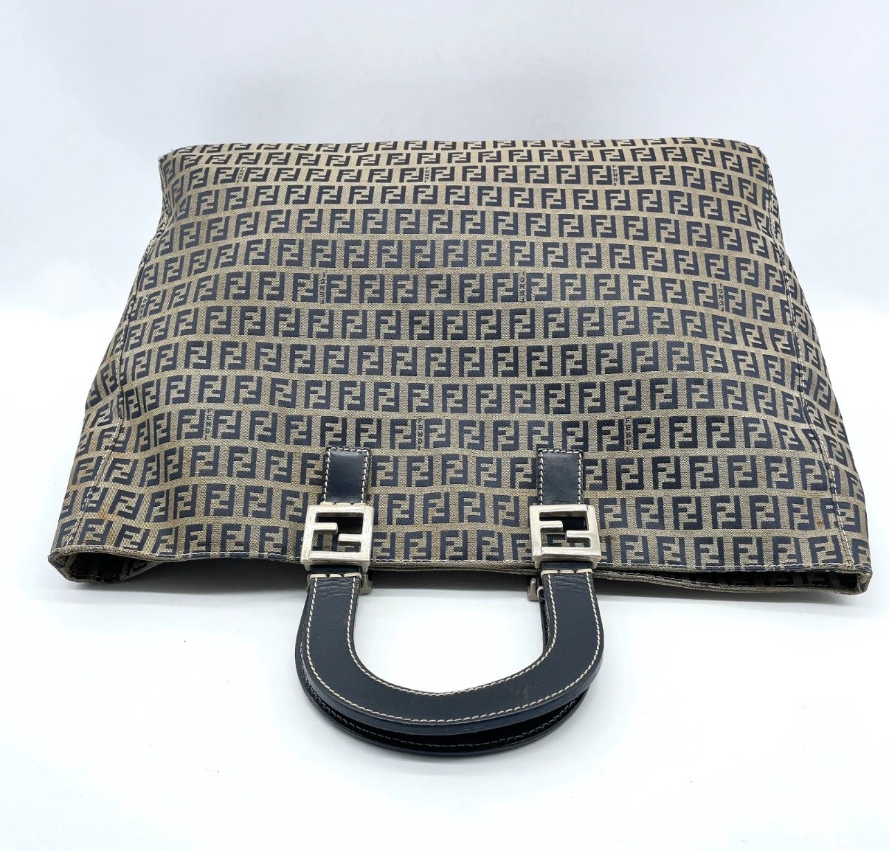 Fendi Zucca Pattern Canvas FF metal Navy Blue Tote Bag