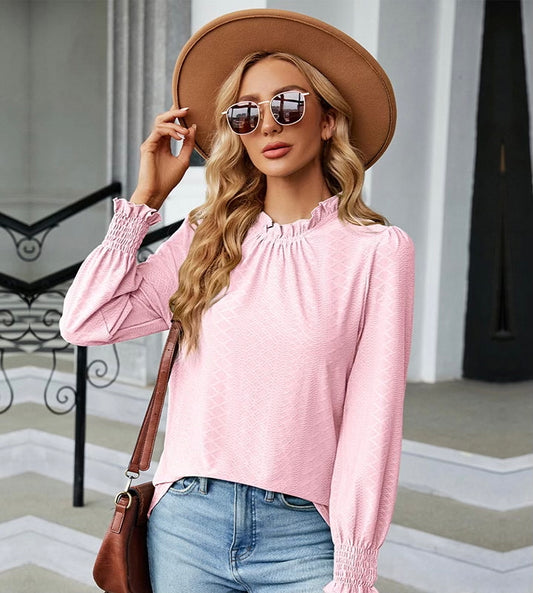 Round Neck Flounce Sleeve Blouse