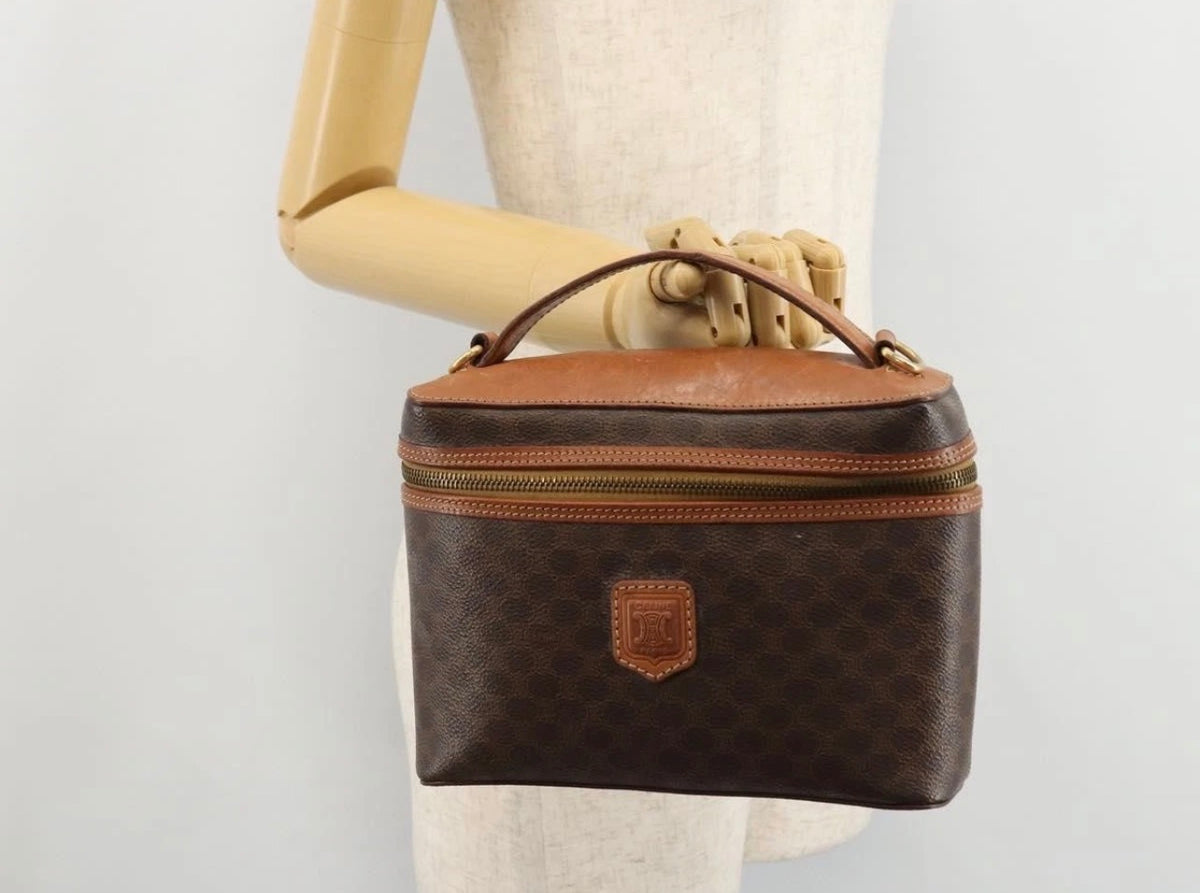 1995 CELINE Macadam Canvas Vanity Hand Bag PVC Leather