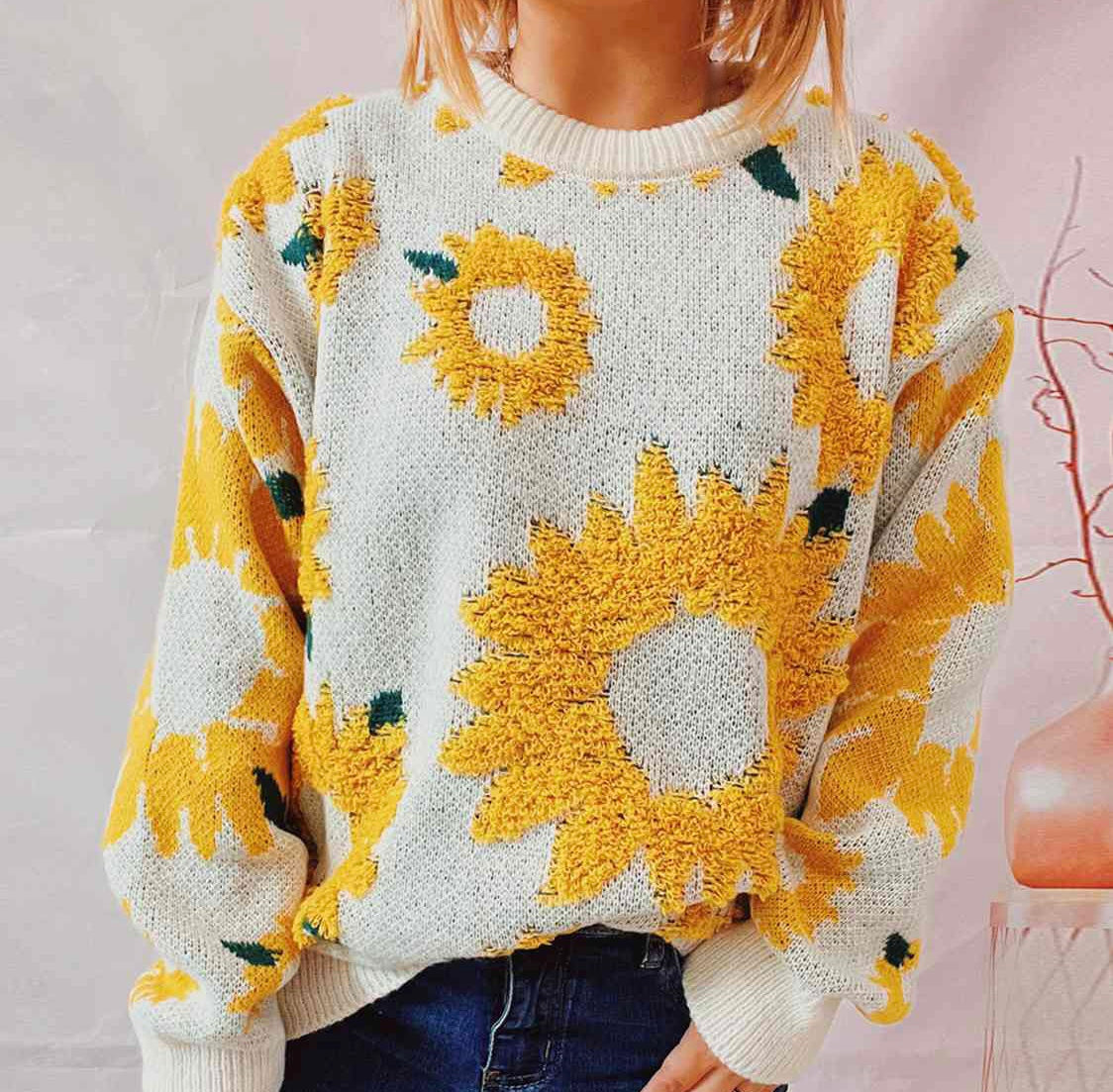 Sunflower Dropped Shoulder Long Sleeve Sweater