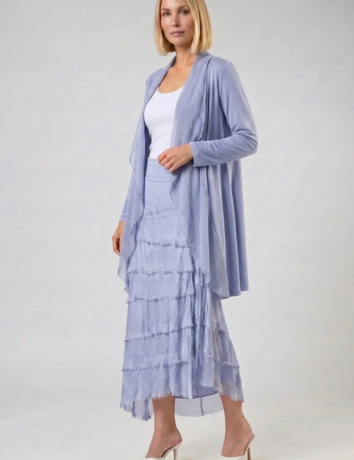 Italian Silk Ruffle Skirt (Celestial Blue)