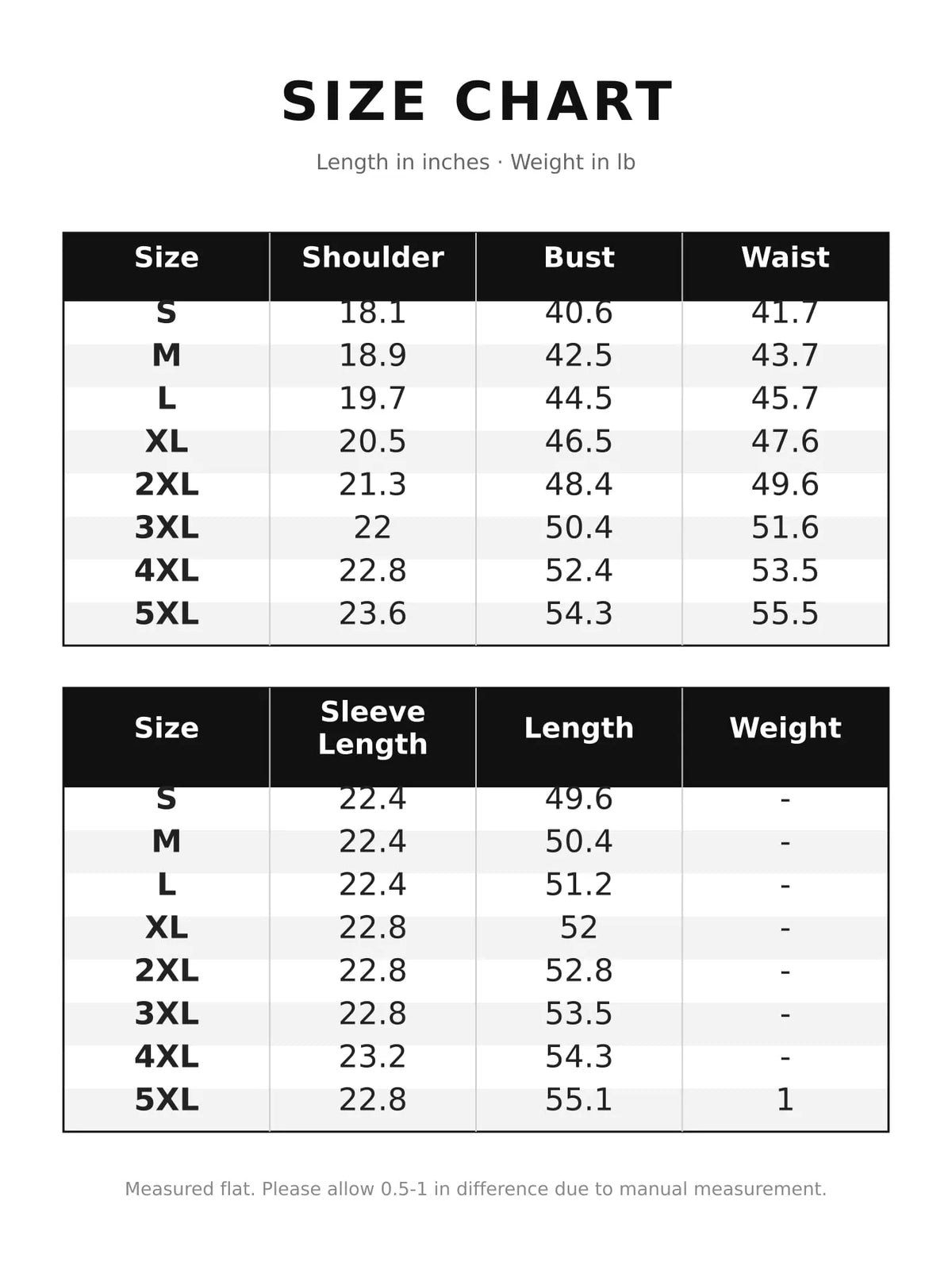 Size chart for button-front long sleeve maxi shirt dress: lengths and weights by size