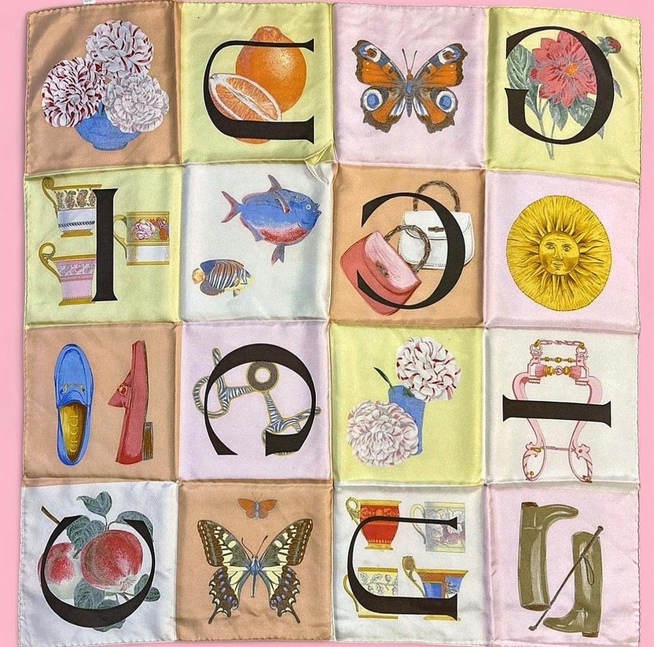 {RARE} Gucci Alphabet Silk Scarf