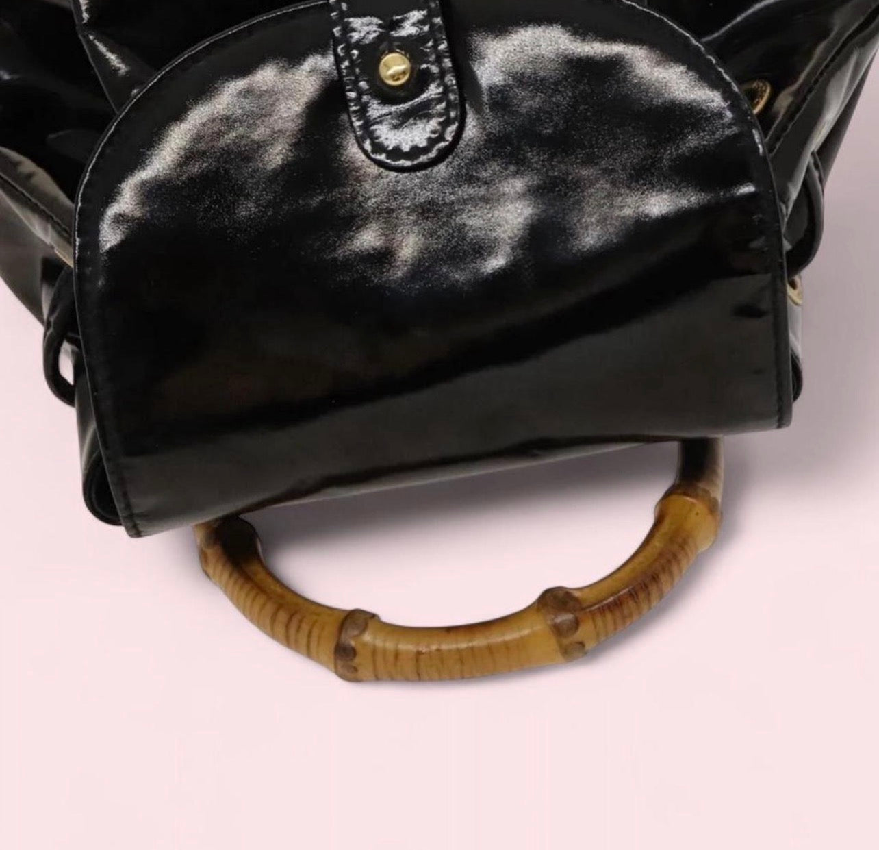 Vintage (authentic) GUCCI black enamel backpack with bamboo handles
