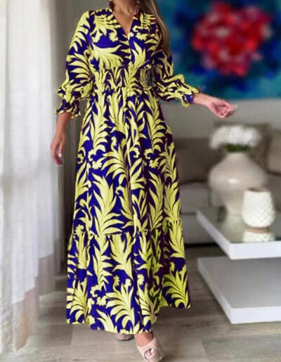 Printed Flounce Sleeve Maxi Dress