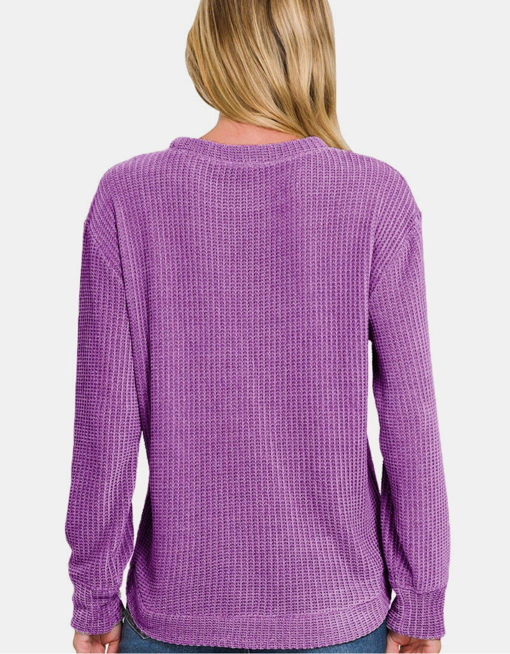 Zenana Chenille Waffle Round Neck Sweater