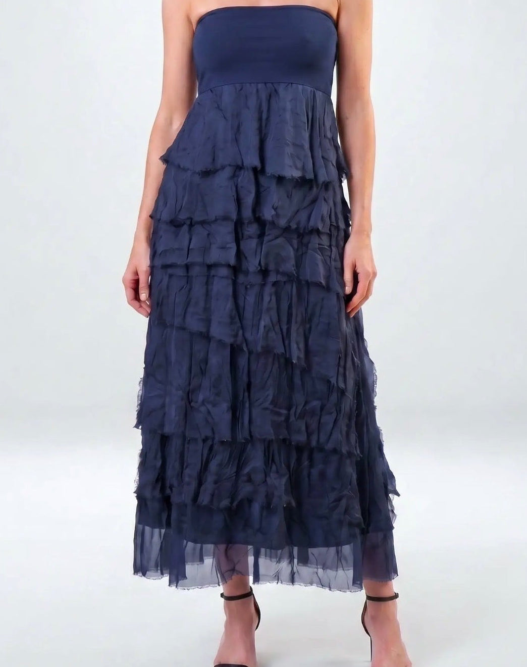 Silk Ruffle Skirt (Navy)