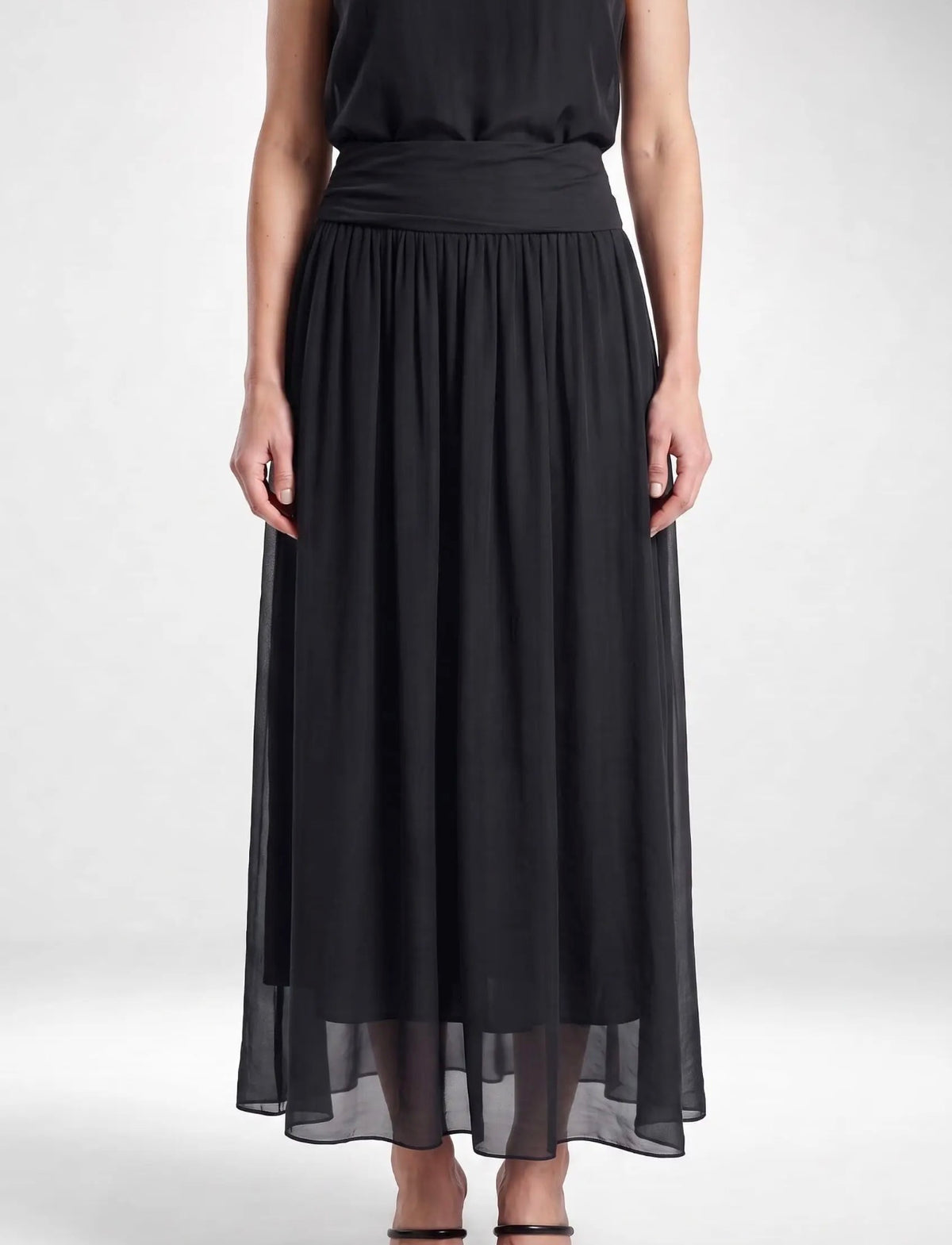 Italian Silk Foldover Waist Skirt (Black)