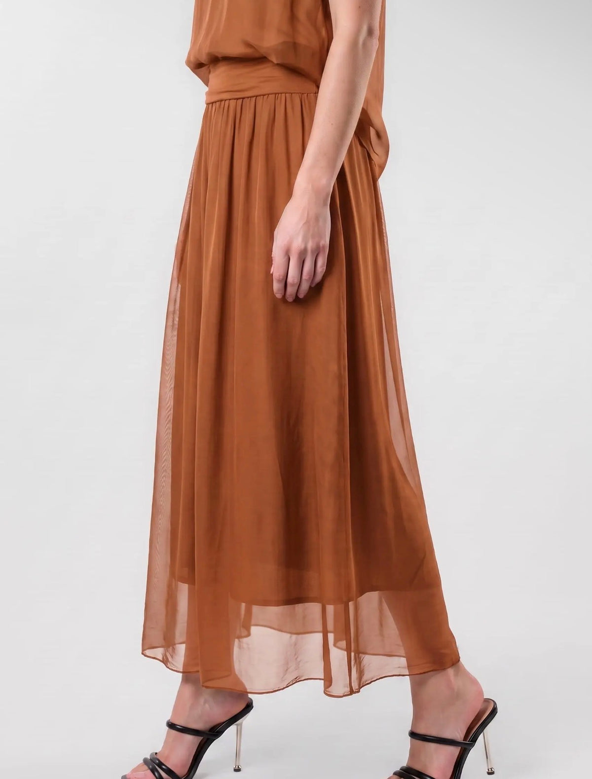 Italian Silk Foldover Waist Skirt (Rust)