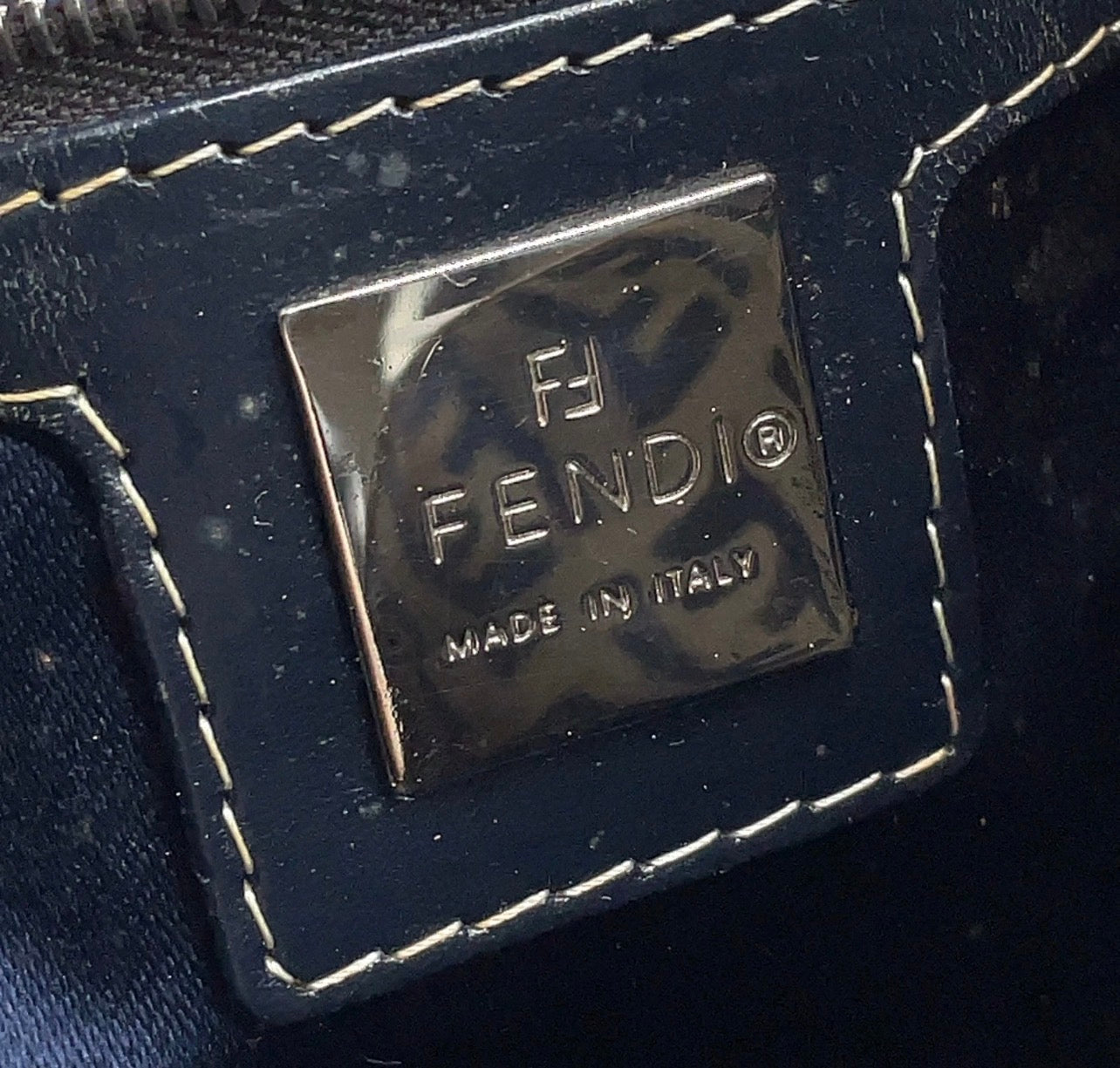 Fendi Zucca Pattern Canvas FF metal Navy Blue Tote Bag