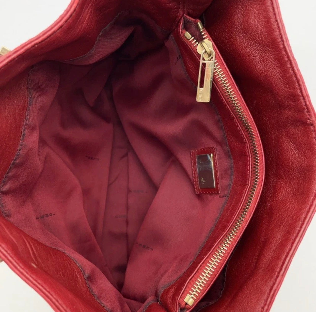 Authentic Fendi FF Logo Soft Leather Red Handbag