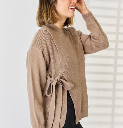 Slit Tied Dropped Shoulder Sweater