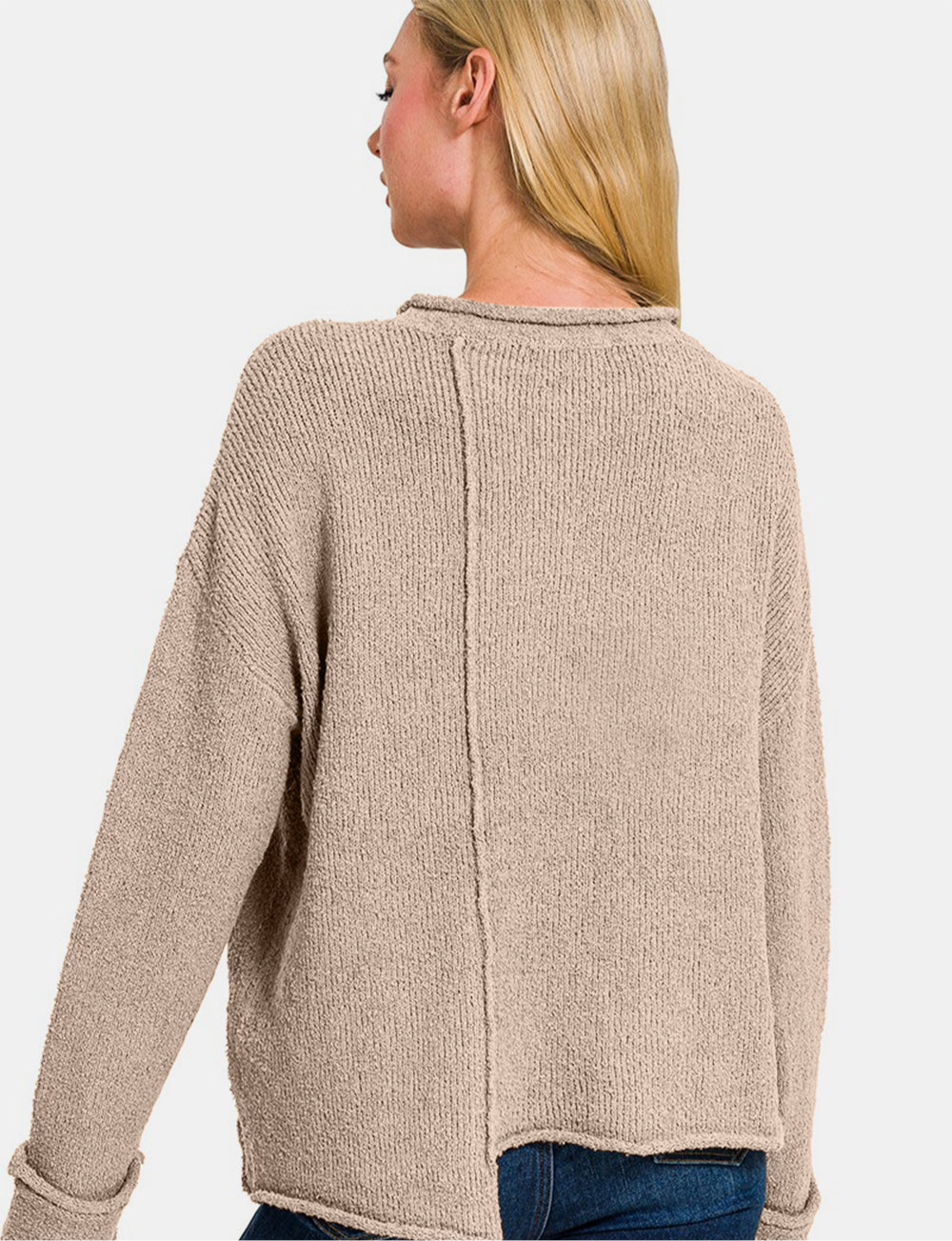 Zenana Asymmetric Hem Drop Shoulder Sweater