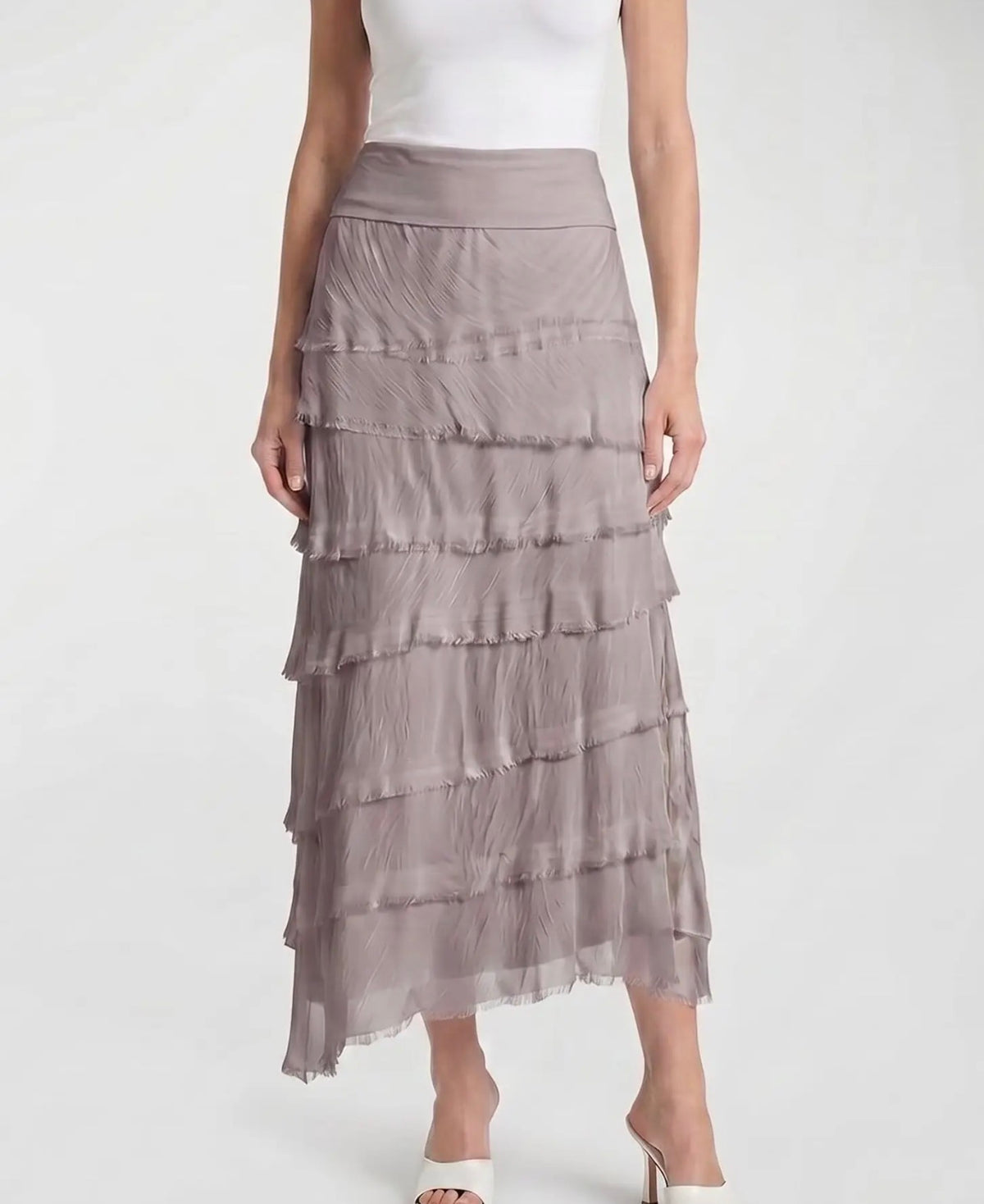 Italian Silk Ruffle Skirt (Taupe)