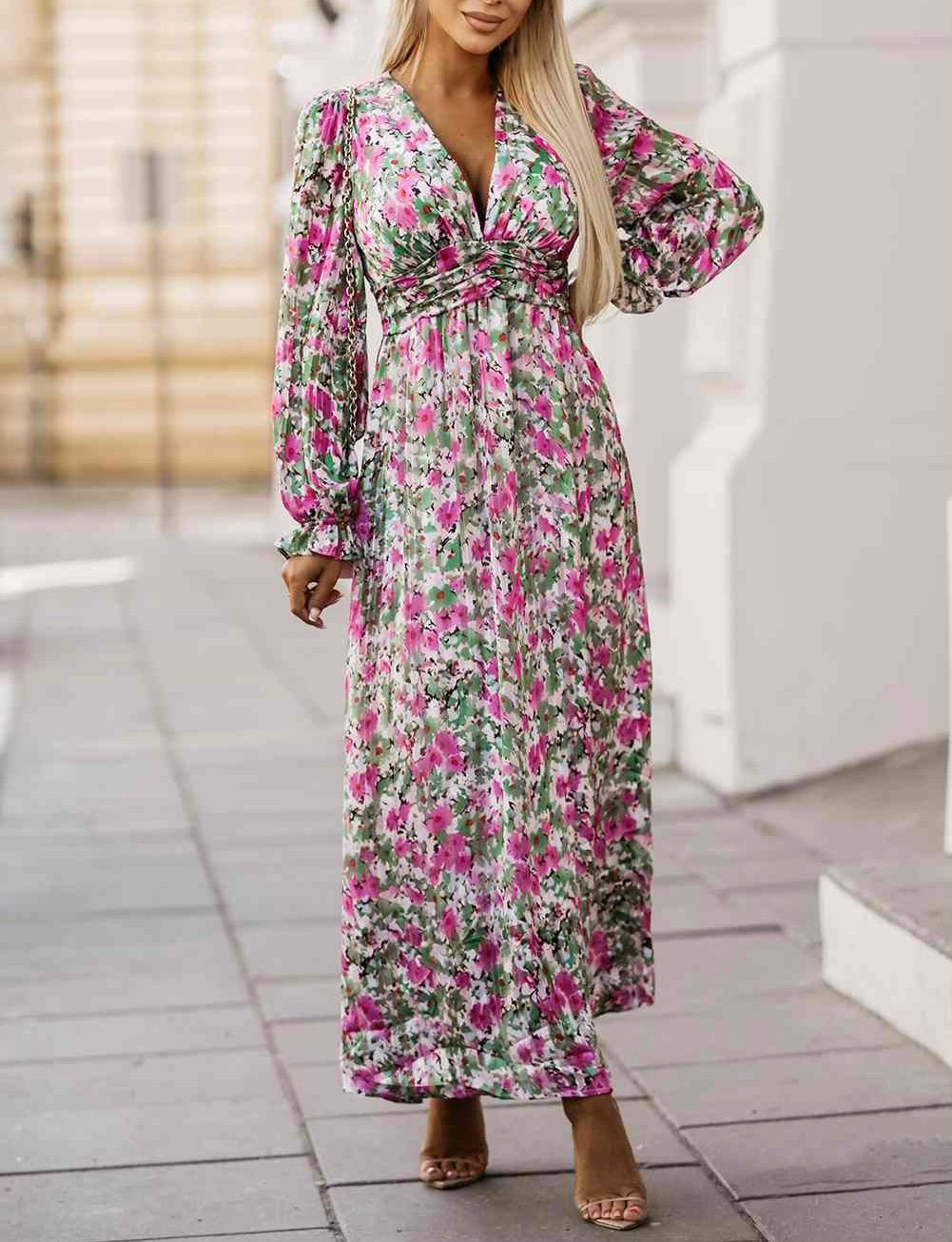 Floral Deep V Maxi Dress