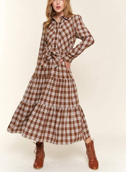 And the Why Plaid Tiered Midi Shirt Dress