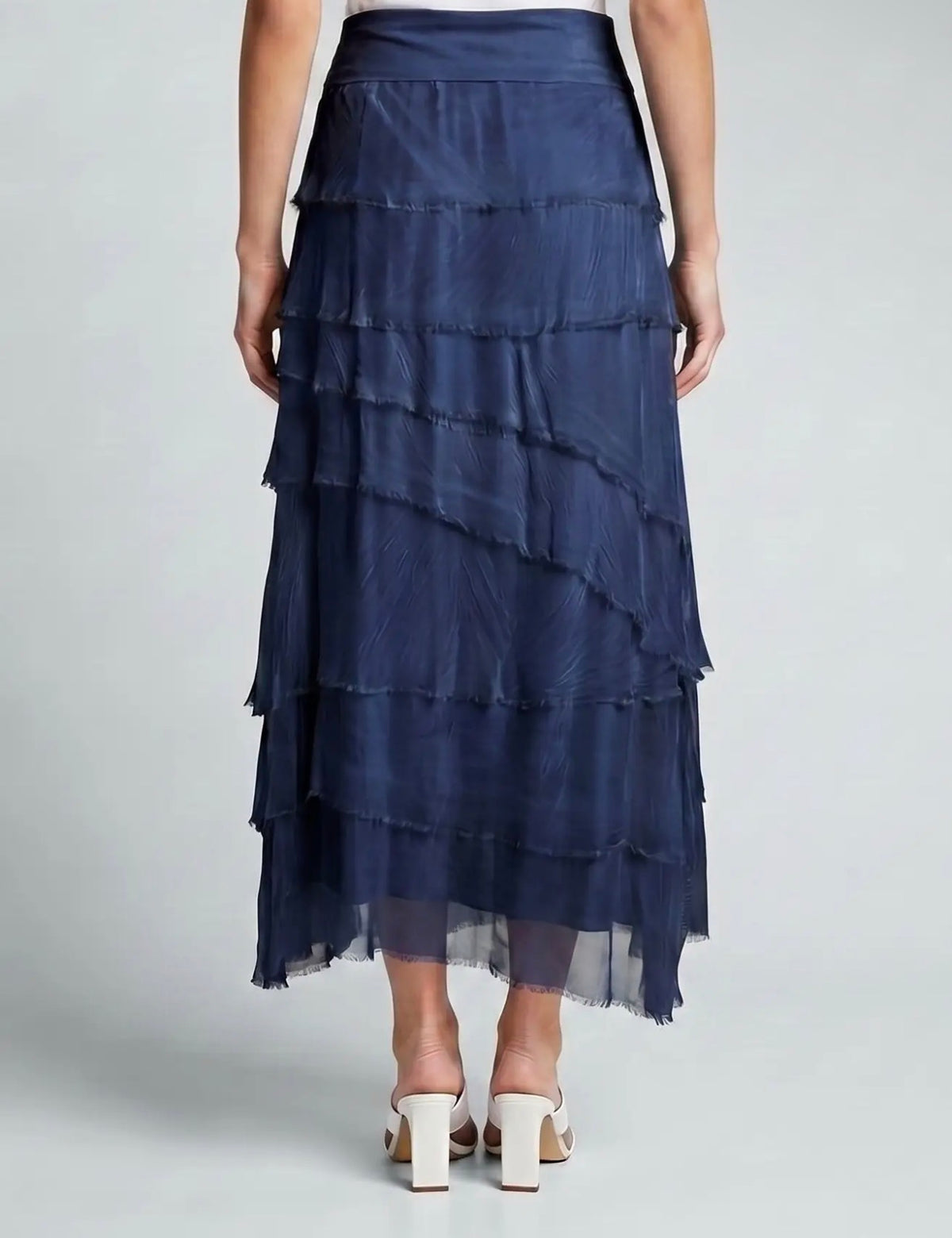 Silk Ruffle Skirt (Navy)