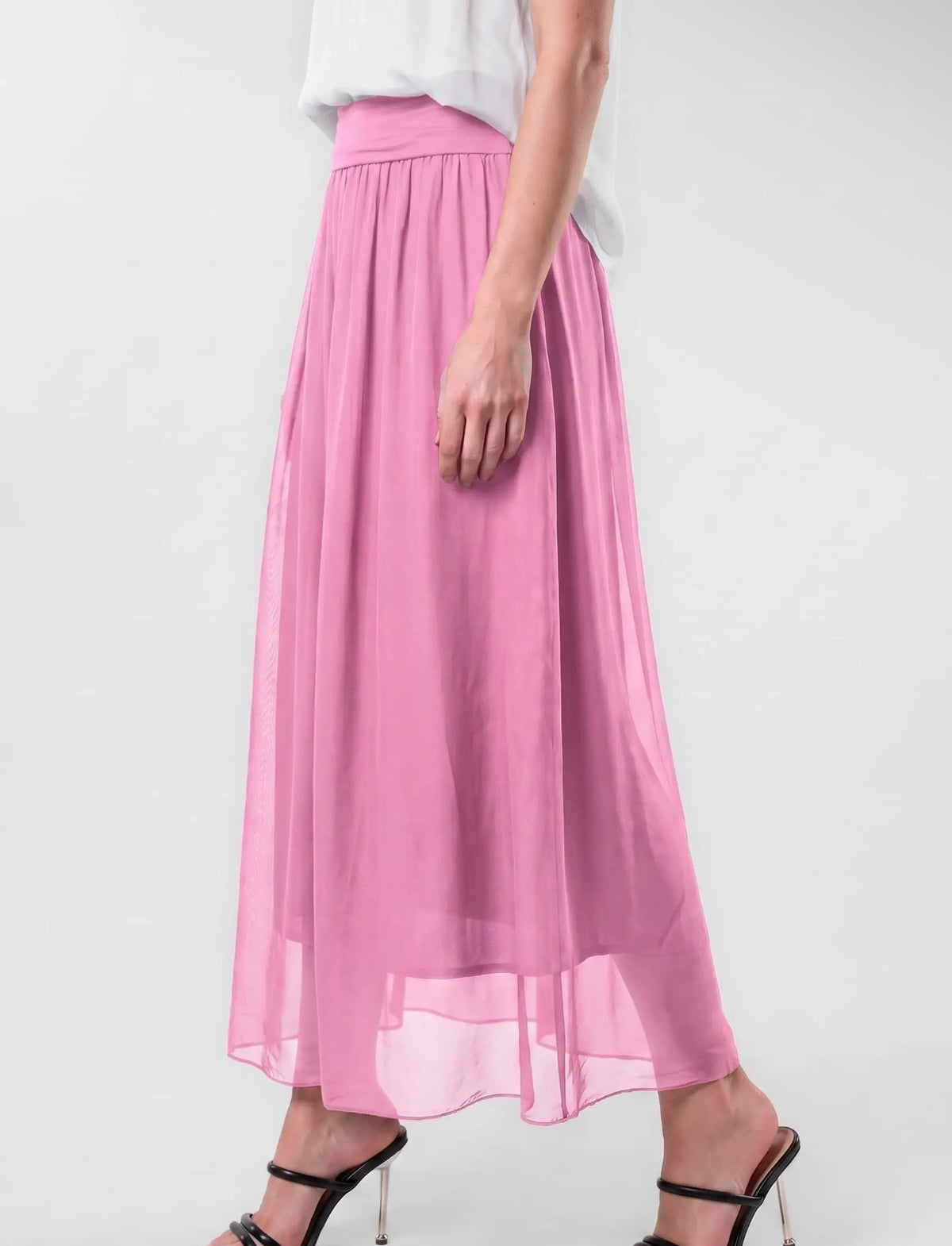 Italian Silk Foldover Waist Skirt (Pink)