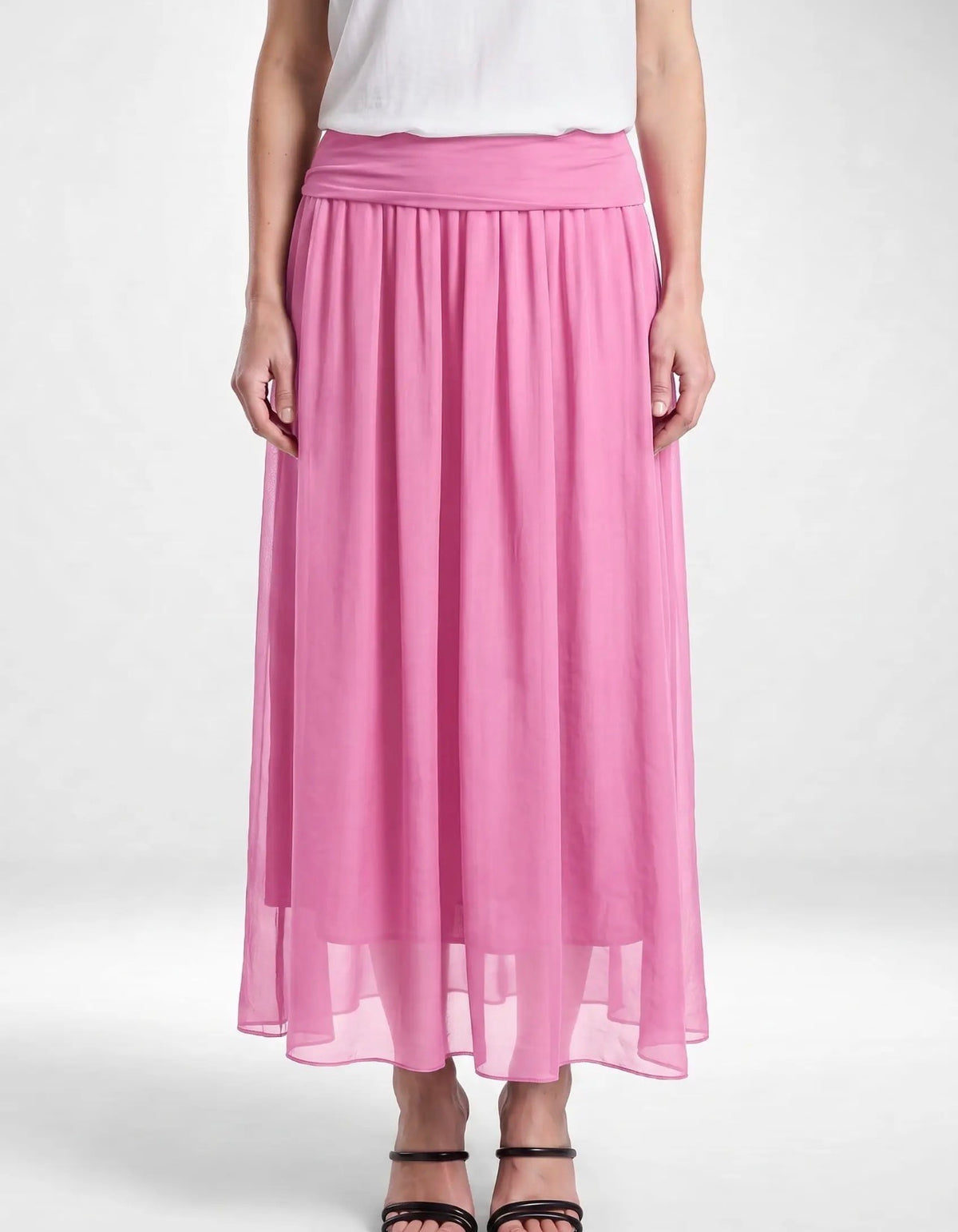 Italian Silk Foldover Waist Skirt (Pink)