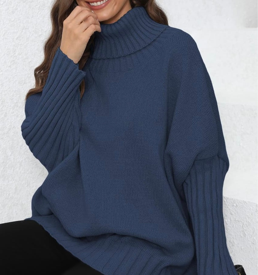 Turtle Neck Long Sleeve Ribbed Sweater