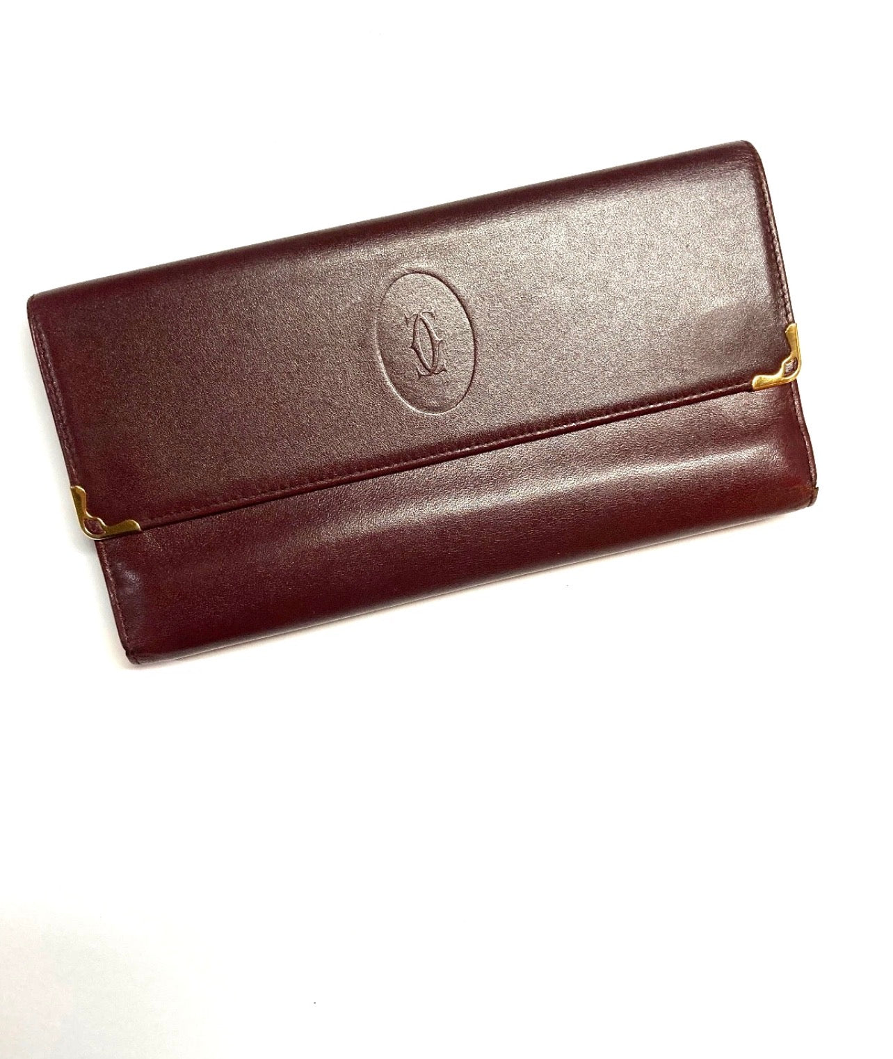 Vintage Cartier CC Emblem Leather Long Wallet