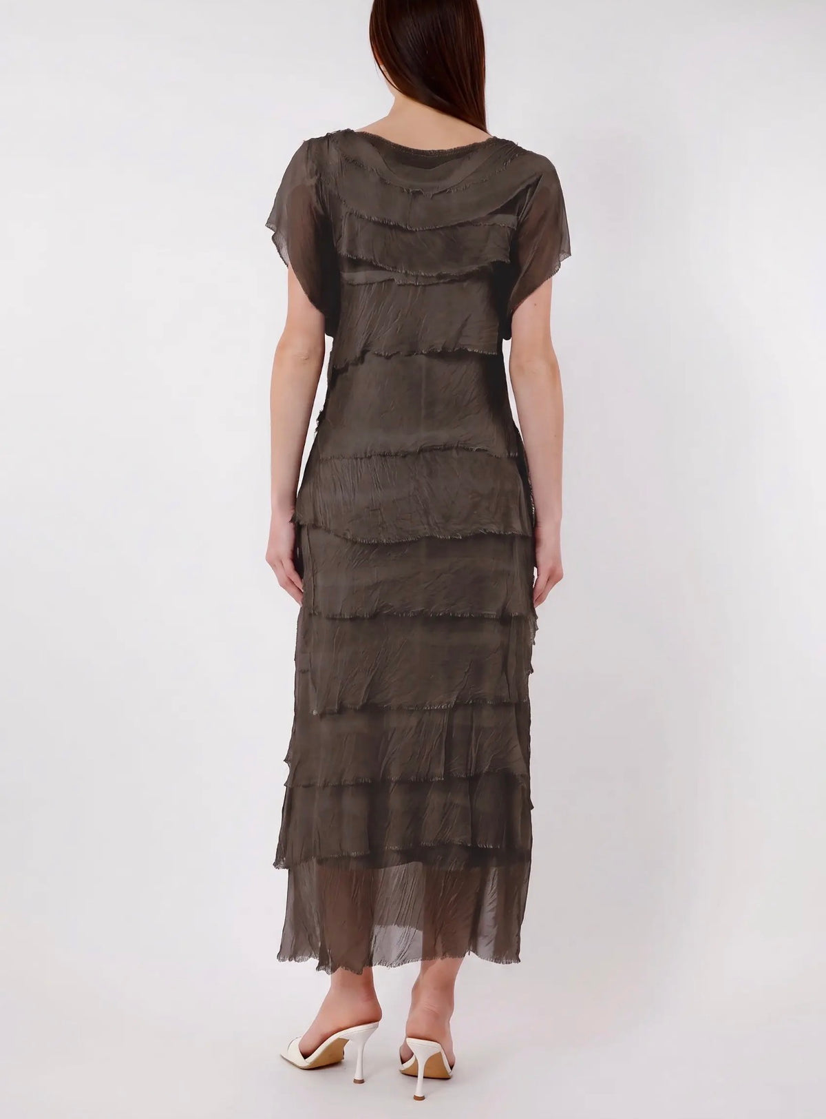 Italian Silk Miriam Short Sleeve Ruffle Dress