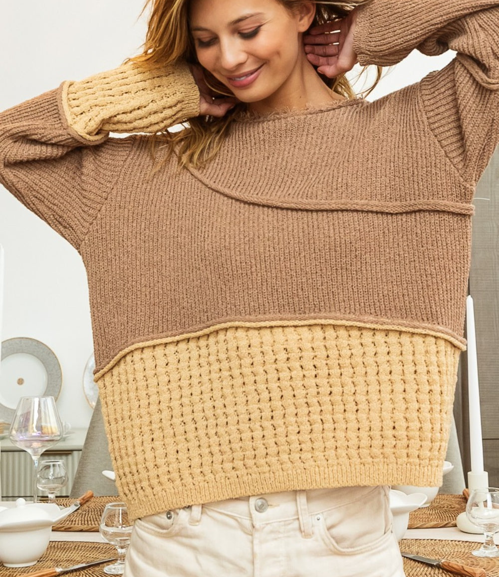 BiBi Texture Detail Contrast Drop Shoulder Sweater