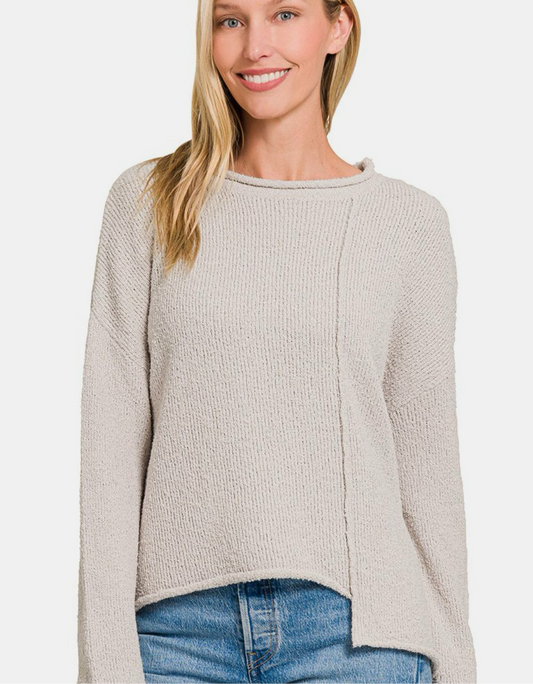 Zenana Asymmetric Hem Drop Shoulder Sweater