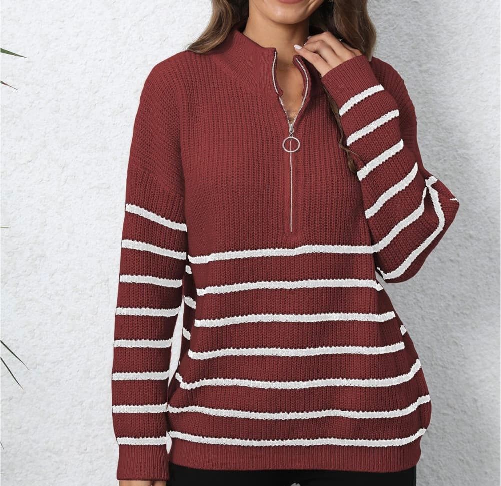 Mock Neck Long Sleeve Zip-Up Sweater