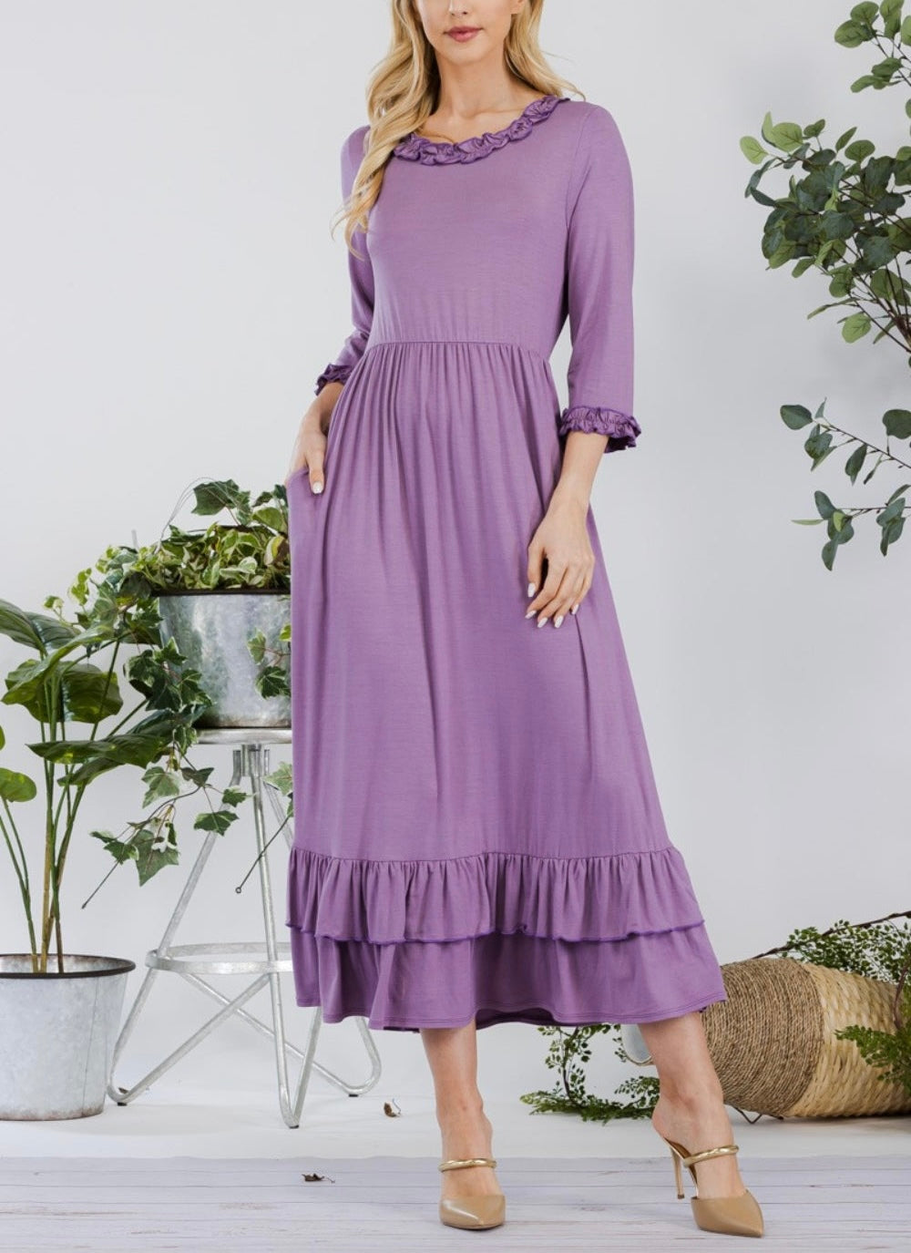 Celeste Full Size Layered Ruffle Hem Dress with Pockets