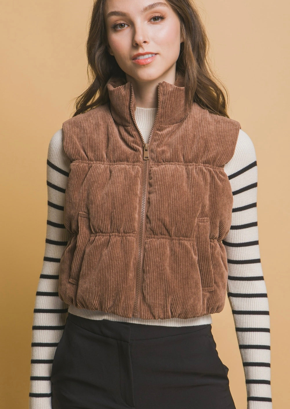 Love Tree Corduroy Zip Up Puffer Vest with Pockets