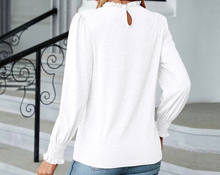 Round Neck Flounce Sleeve Blouse