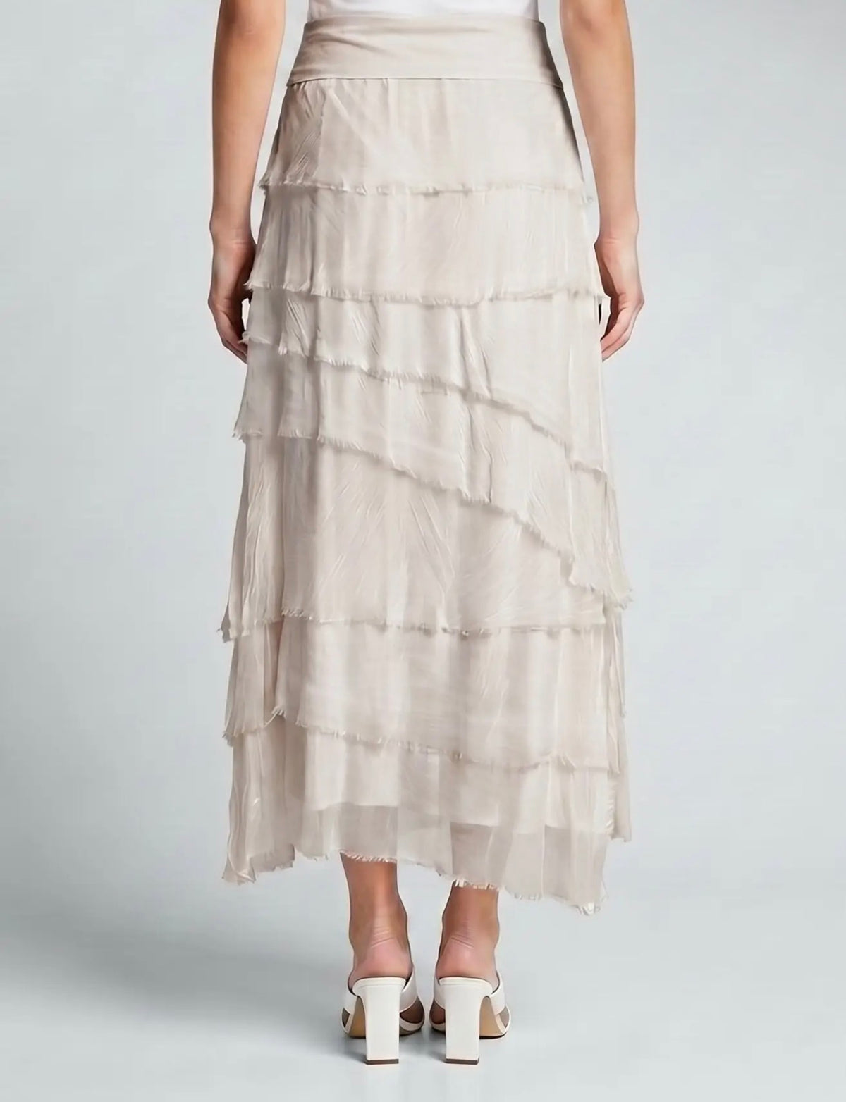 Italian Silk Ruffle Skirt (Beige)