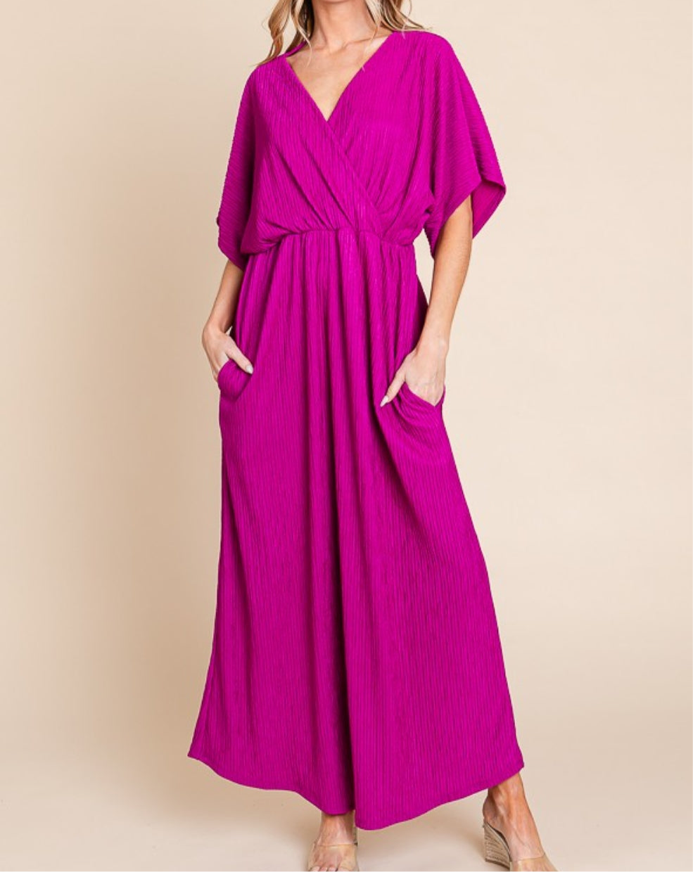 BOMBOM Surplice Maxi Dress with Pockets