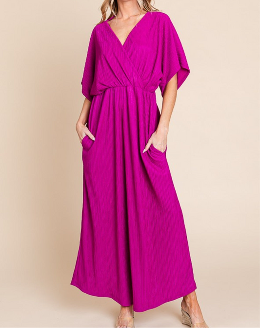 BOMBOM Surplice Maxi Dress with Pockets