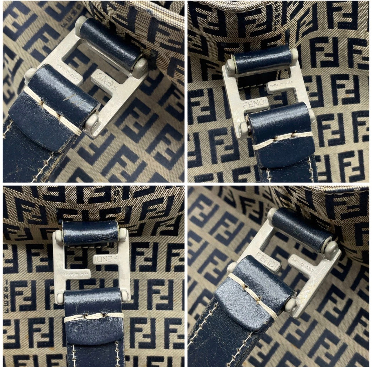 Fendi Zucca Pattern Canvas FF metal Navy Blue Tote Bag