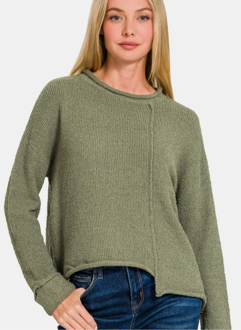 Zenana Asymmetric Hem Drop Shoulder Sweater