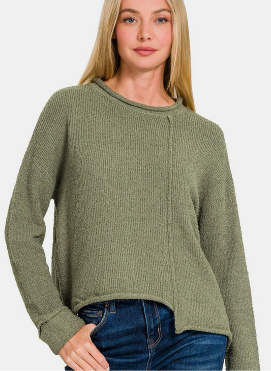 Zenana Asymmetric Hem Drop Shoulder Sweater