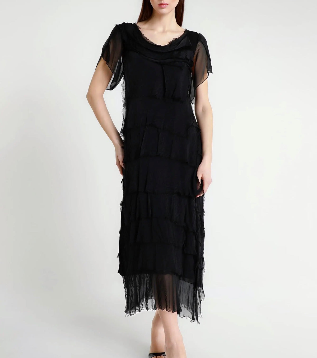 Italian Silk Miriam Short Sleeve Ruffle Dress
