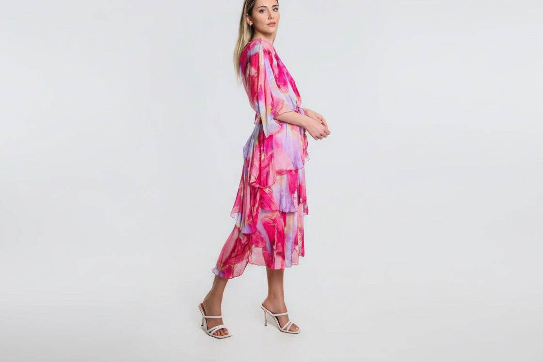Ruffled Italian Silk Dress (Pink)